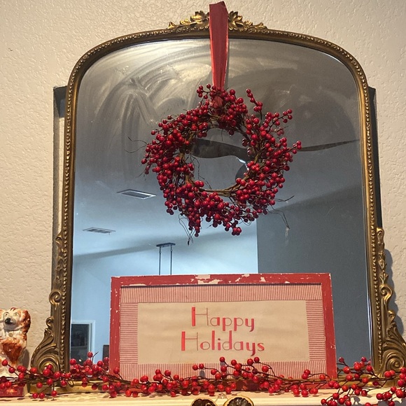 Crate & Barrel Faux Mini Red Berry Wreath 14" - Picture 4 of 6